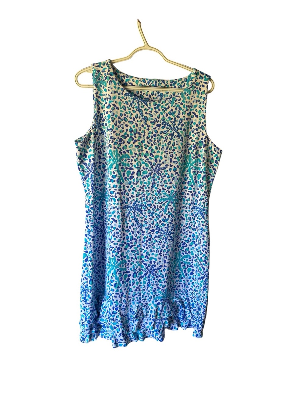 Anthony’s Resort Sleeveless Blue-Teal Printed Ruffle Hem Midi dress